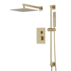 Artos Edge Thermostatic Shower Trim Kit with Wall Mount Shower Head, Hand Shower on Slide Bar in Satin Brass – Wide Control Trim Style – PS135SB