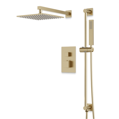 Artos Edge Thermostatic Shower Trim Kit with Wall Mount Shower Head, Hand Shower on Slide Bar in Satin Brass – Wide Control Trim Style – PS135SB