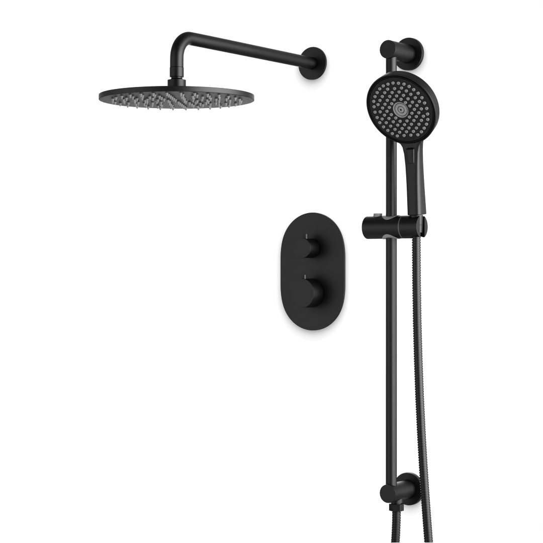 Artos Opera Thermostatic Shower Trim Kit with Hand Shower on Slide Bar in Matte Black – Wide Control Trim Style – PS136BK