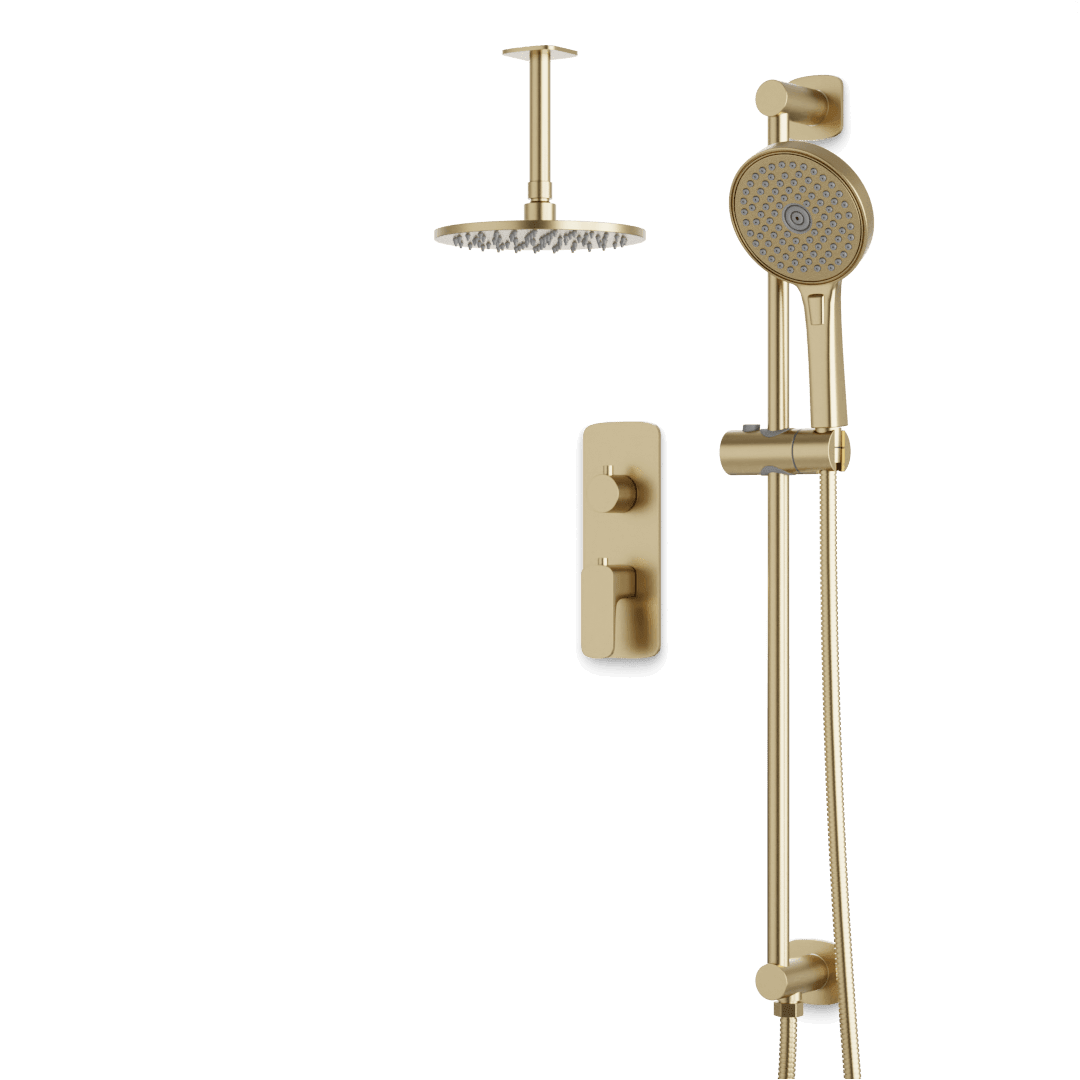 Artos Harmony Thermostatic Shower Trim Kit with Hand Shower on Slide Bar in Satin Brass – 8" Shower Head Size – PS136W8TRSB