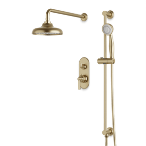Artos Classic Thermostatic Shower Trim Kit with Hand Shower on Slide Bar in Satin Brass – Wide Control Trim Style