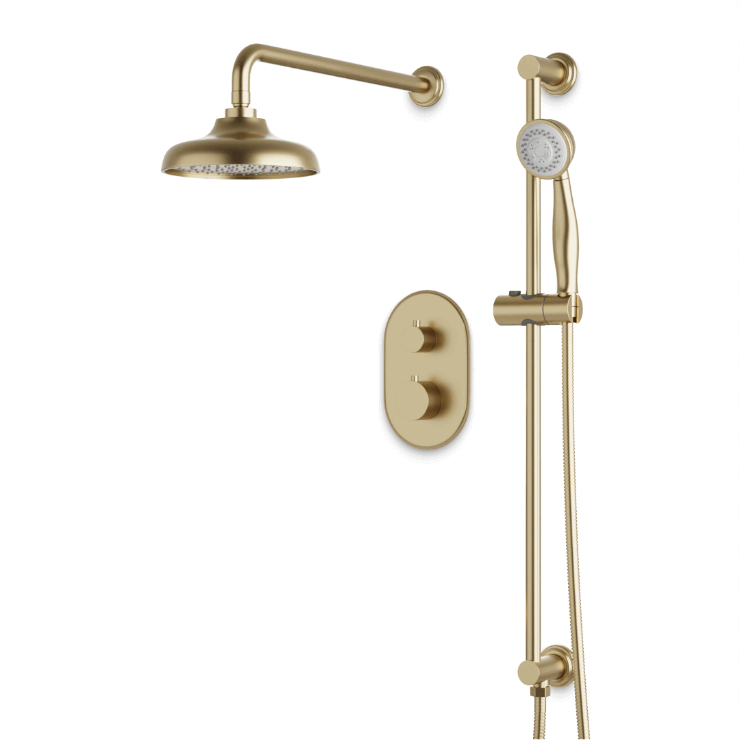 Artos Classic Thermostatic Shower Trim Kit with Hand Shower on Slide Bar in Satin Brass – Wide Control Trim Style – PS136DCLSB