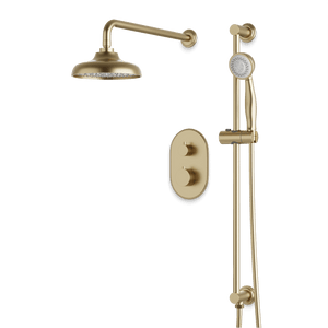 Artos Classic Thermostatic Shower Trim Kit with Hand Shower on Slide Bar in Satin Brass – Wide Control Trim Style – PS136DCLSB