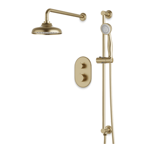 Artos Classic Thermostatic Shower Trim Kit with Hand Shower on Slide Bar in Satin Brass – Wide Control Trim Style – PS136DCLSB