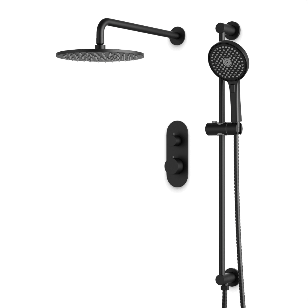 Artos Opera Thermostatic Shower Trim Kit with Hand Shower on Slide Bar in Matte Black – Wide Control Trim Style – PS136BK