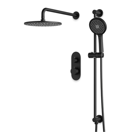 Artos Opera Thermostatic Shower Trim Kit with Hand Shower on Slide Bar in Matte Black – Wide Control Trim Style – PS136BK
