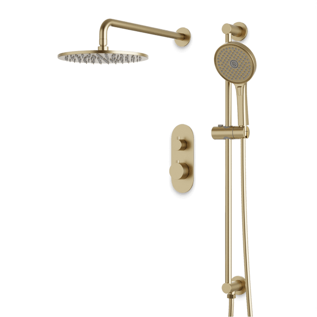 Artos Opera Thermostatic Shower Trim Kit with Hand Shower on Slide Bar in Satin Brass – Wide Control Trim Style – PS136SB