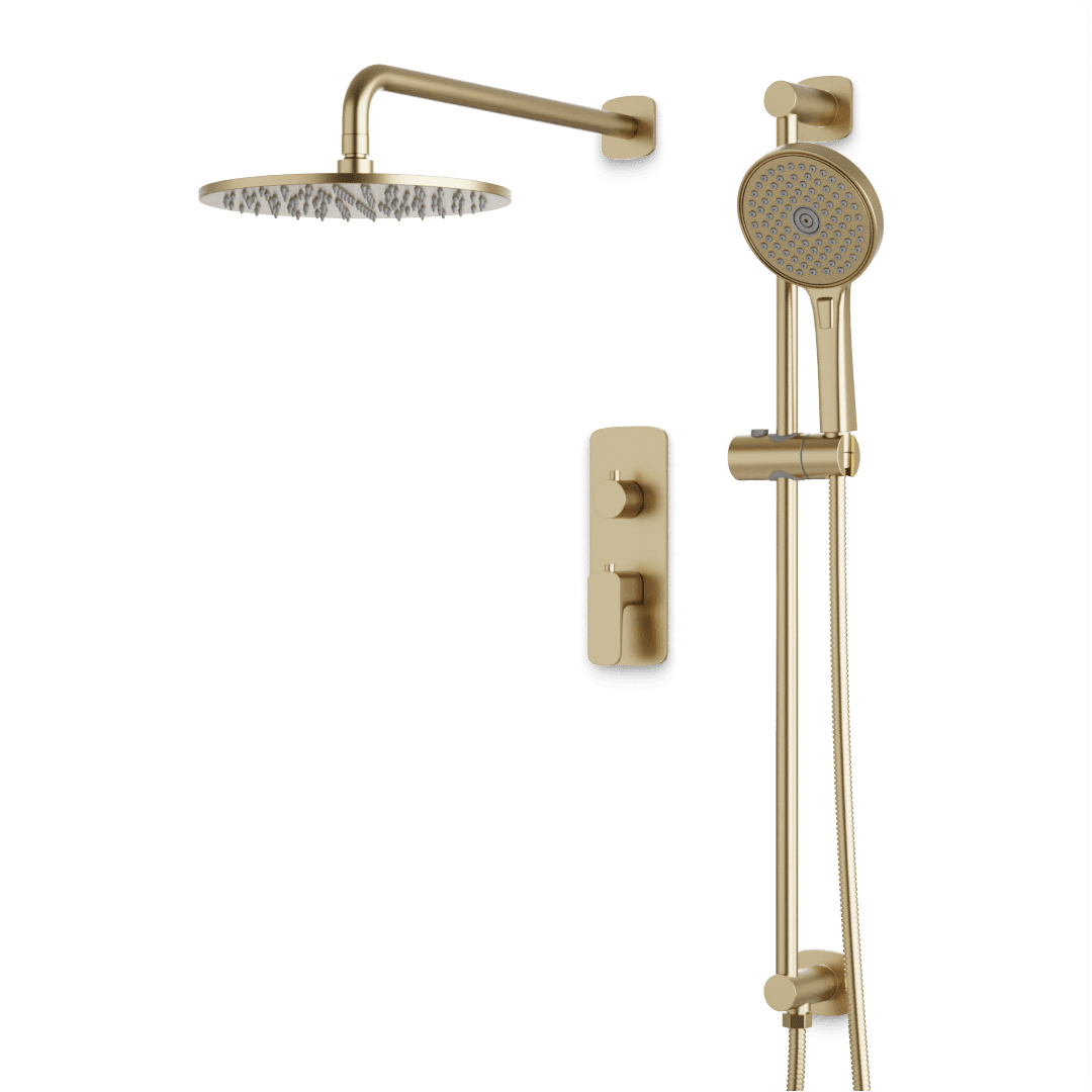 Artos Harmony Thermostatic Shower Trim Kit with Hand Shower on Slide Bar in Satin Brass – 12" Shower Head Size – PS136C12TRSB