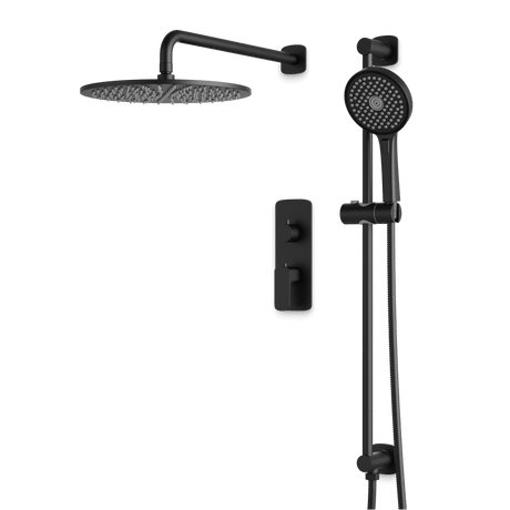 Artos Harmony Thermostatic Shower Trim Kit with Hand Shower on Slide Bar in Matte Black – 12" Shower Head Size – PS136W12TRBK