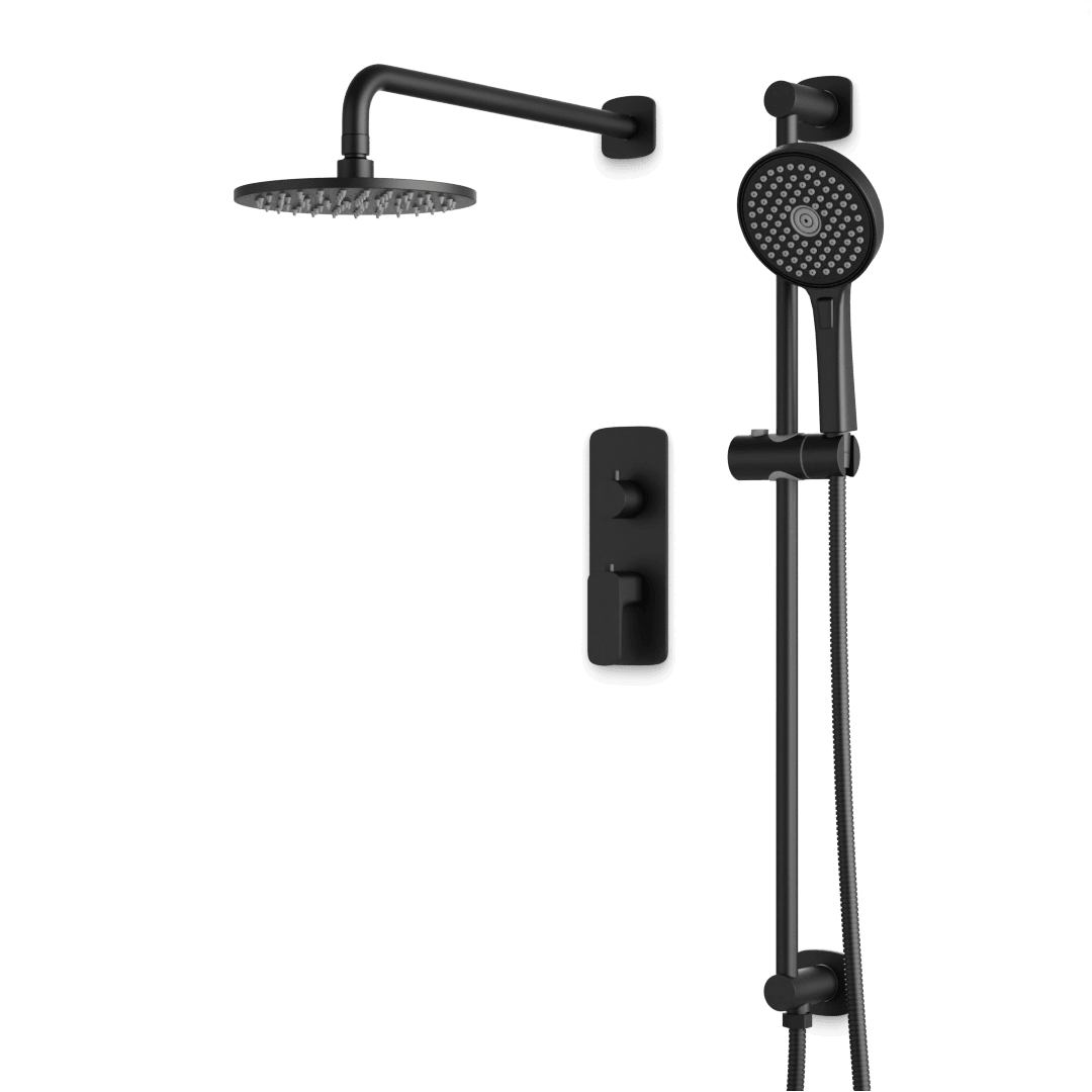 Artos Harmony Thermostatic Shower Trim Kit with Hand Shower on Slide Bar in Matte Black – 8" Shower Head Size – PS136W8TRBK
