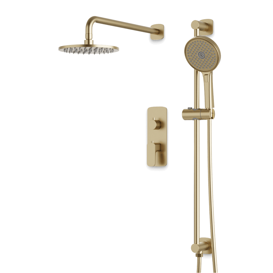 Artos Harmony Thermostatic Shower Trim Kit with Hand Shower on Slide Bar in Satin Brass – 8" Shower Head Size – PS136W8TRSB