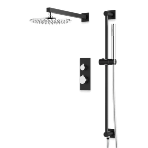 Artos Otella Thermostatic Shower Trim Kit with Hand Shower on Slide Bar in Chrome/Matte Black – Wide Control Trim Style