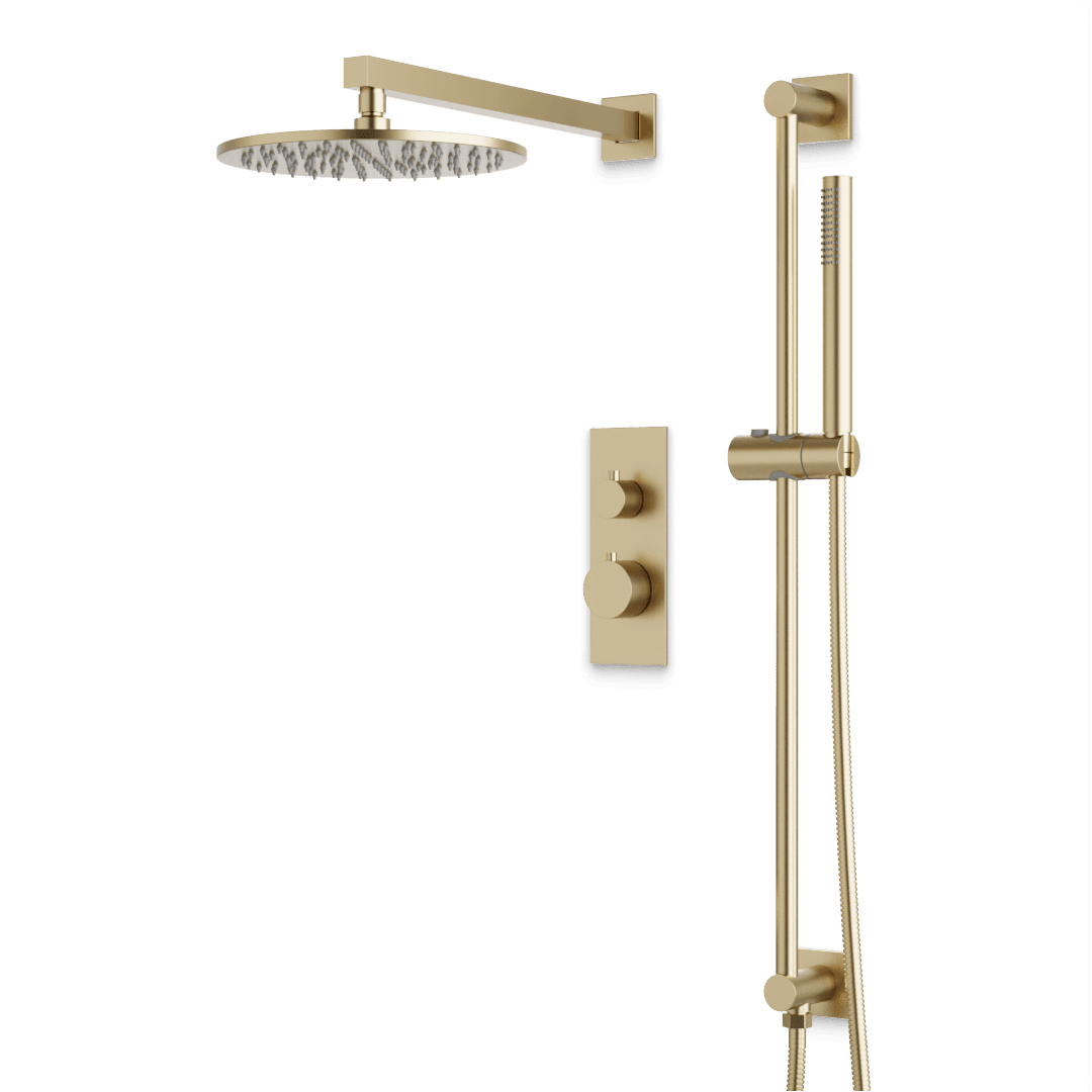 Artos Otella Thermostatic Shower Trim Kit with Hand Shower on Slide Bar in Satin Brass – Wide Control Trim Style – PS137SB