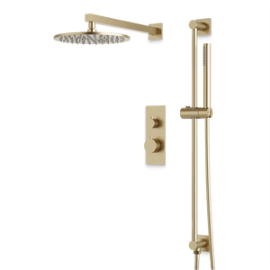Artos Otella Thermostatic Shower Trim Kit with Hand Shower on Slide Bar in Satin Brass – Wide Control Trim Style – PS137SB