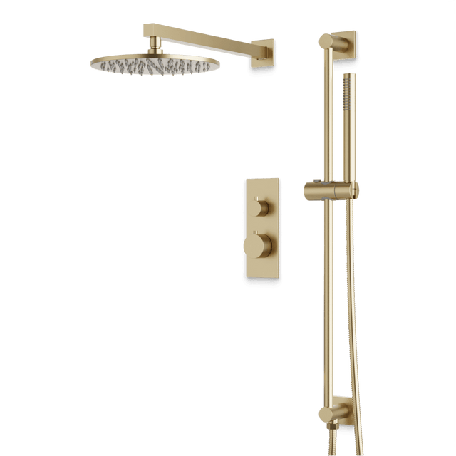 Artos Otella Thermostatic Shower Trim Kit with Hand Shower on Slide Bar in Satin Brass – Wide Control Trim Style – PS137SB