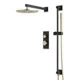 Artos Otella Thermostatic Shower Trim Kit with Hand Shower on Slide Bar in Satin Brass/Matte Black – Wide Control Trim Style – PS137SBB