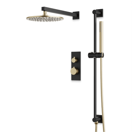 Artos Otella Thermostatic Shower Trim Kit with Hand Shower on Slide Bar in Satin Brass/Matte Black – Wide Control Trim Style – PS137SBB
