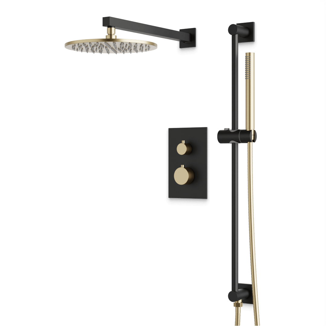 Artos Otella Thermostatic Shower Trim Kit with Hand Shower on Slide Bar in Satin Brass/Matte Black – Wide Control Trim Style – PS137SBB