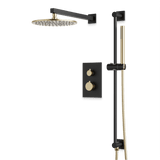 Artos Otella Thermostatic Shower Trim Kit with Hand Shower on Slide Bar in Satin Brass/Matte Black – Wide Control Trim Style – PS137SBB