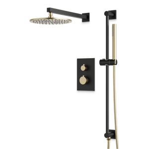 Artos Otella Thermostatic Shower Trim Kit with Hand Shower on Slide Bar in Satin Brass/Matte Black – Wide Control Trim Style – PS137SBB