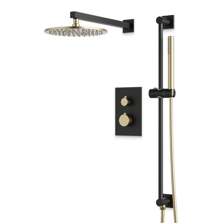 Artos Otella Thermostatic Shower Trim Kit with Hand Shower on Slide Bar in Satin Brass/Matte Black – Wide Control Trim Style – PS137SBB