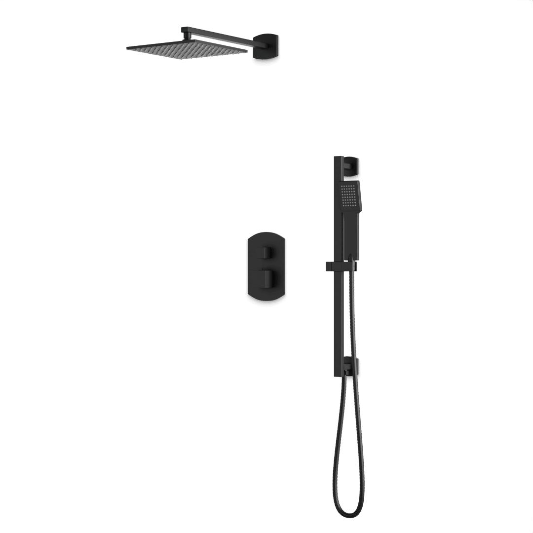 Artos Transitional Thermostatic Shower Trim Kit with Wall Mount Shower Head, Hand Shower on Slide Bar in Matte Black – PS138BK