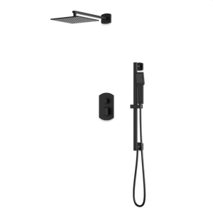 Artos Transitional Thermostatic Shower Trim Kit with Wall Mount Shower Head, Hand Shower on Slide Bar in Matte Black