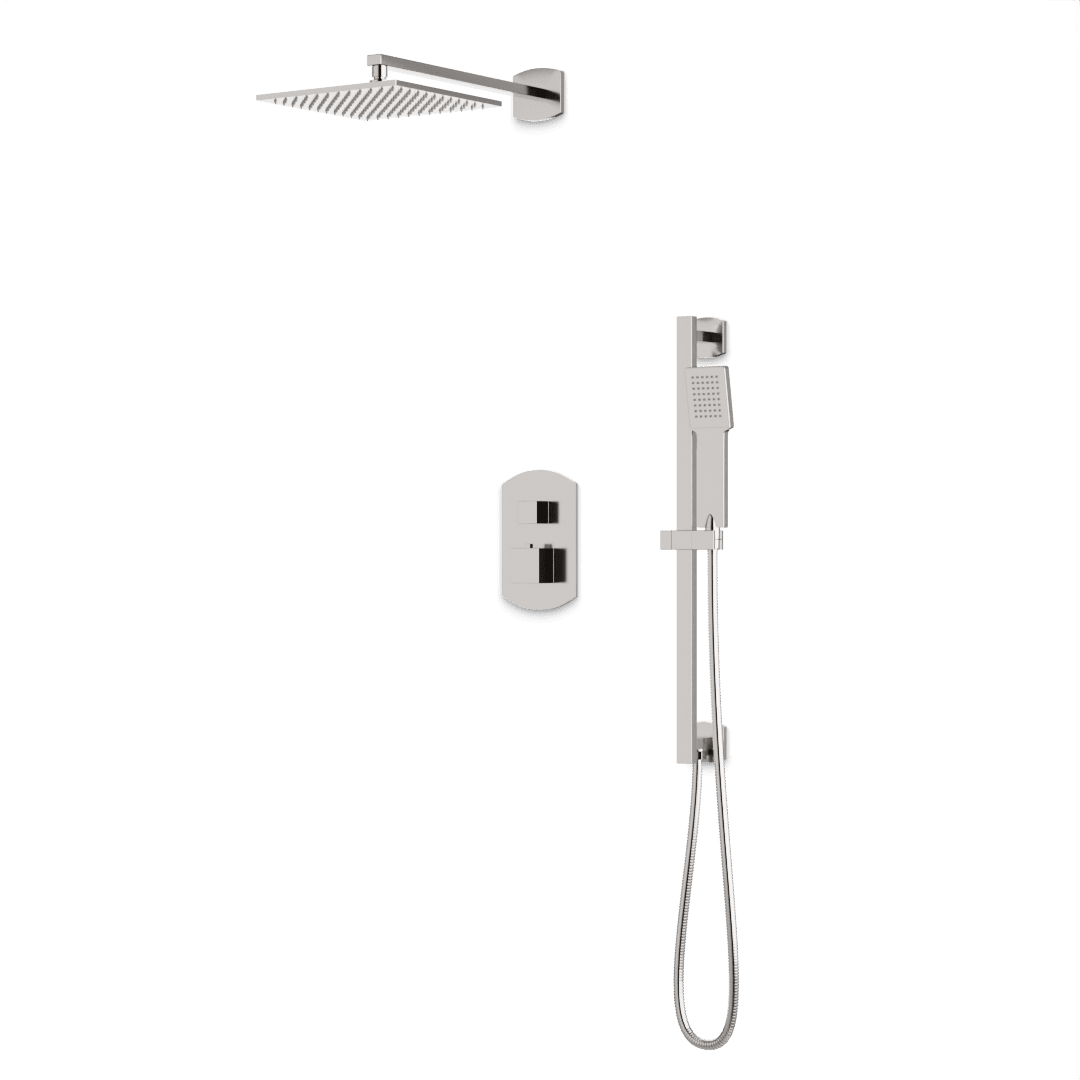 Artos Transitional Thermostatic Shower Trim Kit with Wall Mount Shower Head, Hand Shower on Slide Bar in Brushed Nickel – PS138BN