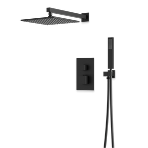 Artos Edge Thermostatic Shower Trim Kit with Wall Mount Shower Head, Hand Shower in Matte Black – Wide Control Trim Style – PS139BK