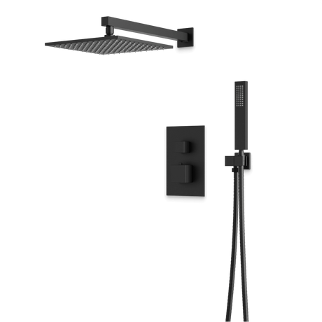 Artos Edge Thermostatic Shower Trim Kit with Wall Mount Shower Head, Hand Shower in Matte Black – Wide Control Trim Style – PS139BK