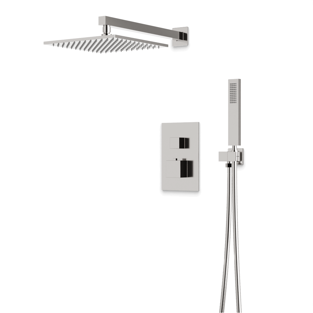 Artos Edge Thermostatic Shower Trim Kit with Wall Mount Shower Head, Hand Shower in Brushed Nickel – Wide Control Trim Style – PS139BN