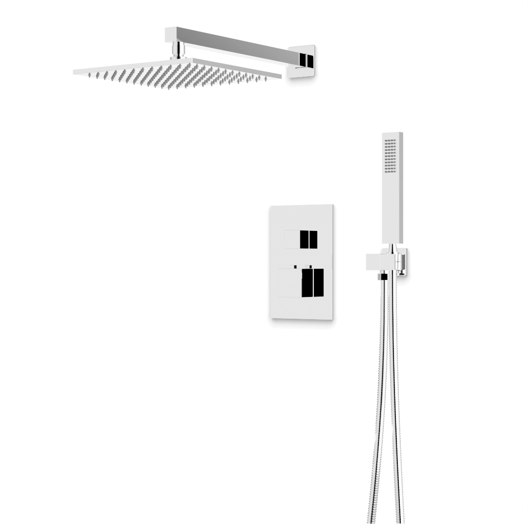 Artos Edge Thermostatic Shower Trim Kit with Wall Mount Shower Head, Hand Shower in Chrome – Wide Control Trim Style – PS139CH