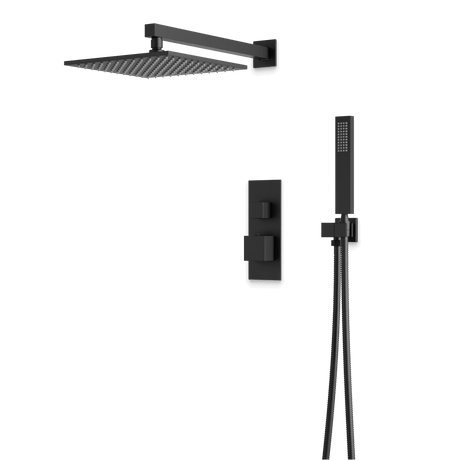 Artos Edge Thermostatic Shower Trim Kit with Wall Mount Shower Head, Hand Shower in Matte Black – Wide Control Trim Style – PS139BK