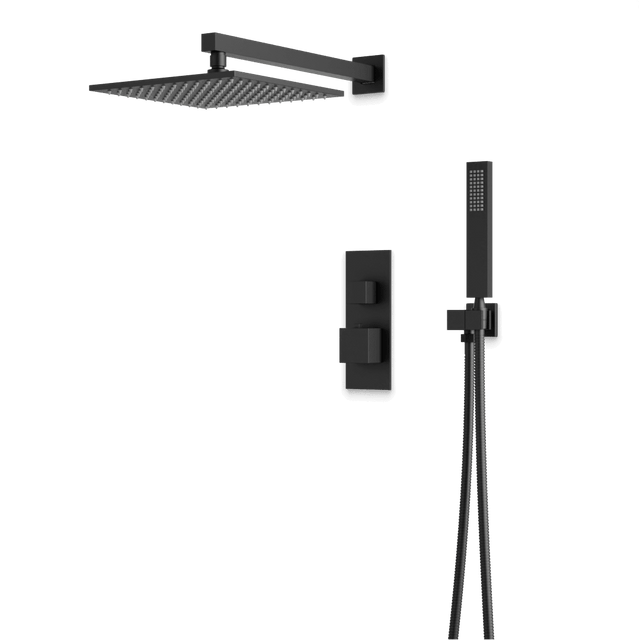Artos Edge Thermostatic Shower Trim Kit with Wall Mount Shower Head, Hand Shower in Matte Black – Wide Control Trim Style – PS139BK