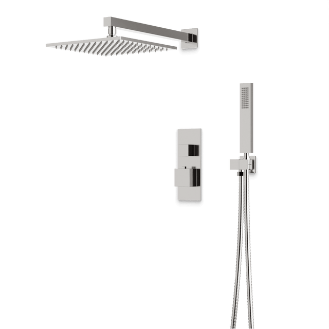Artos Edge Thermostatic Shower Trim Kit with Wall Mount Shower Head, Hand Shower in Brushed Nickel – Wide Control Trim Style – PS139BN