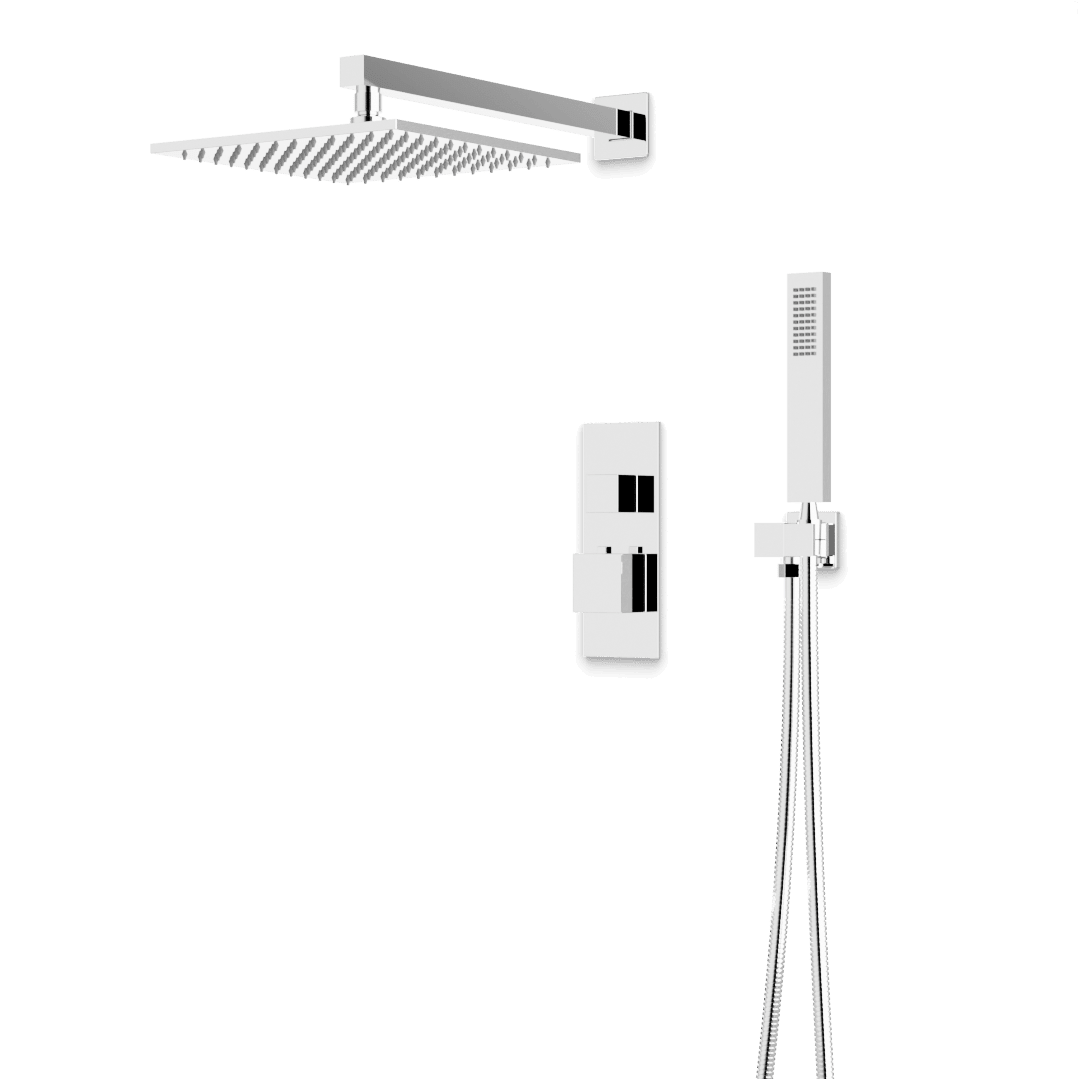 Artos Edge Thermostatic Shower Trim Kit with Wall Mount Shower Head, Hand Shower in Chrome – Wide Control Trim Style – PS139CH