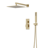 Artos Edge Thermostatic Shower Trim Kit with Wall Mount Shower Head, Hand Shower in Satin Brass – Wide Control Trim Style – PS139SB