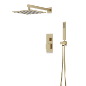 Artos Edge Thermostatic Shower Trim Kit with Wall Mount Shower Head, Hand Shower in Satin Brass – Wide Control Trim Style