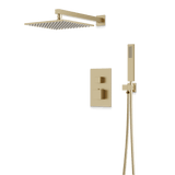 Artos Edge Thermostatic Shower Trim Kit with Wall Mount Shower Head, Hand Shower in Satin Brass – Wide Control Trim Style – PS139SB