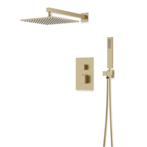 Artos Edge Thermostatic Shower Trim Kit with Wall Mount Shower Head, Hand Shower in Satin Brass – Wide Control Trim Style – PS139SB