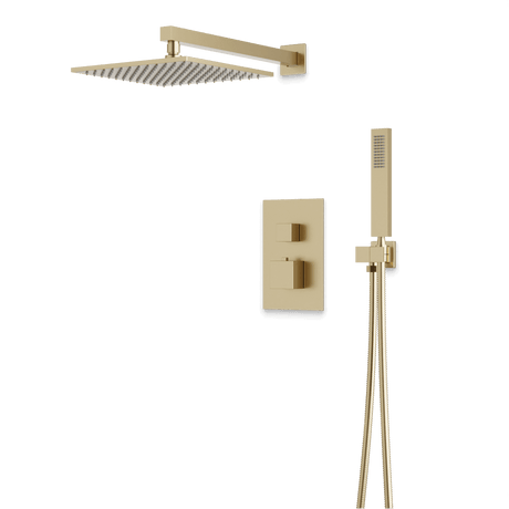 Artos Edge Thermostatic Shower Trim Kit with Wall Mount Shower Head, Hand Shower in Satin Brass – Wide Control Trim Style – PS139SB