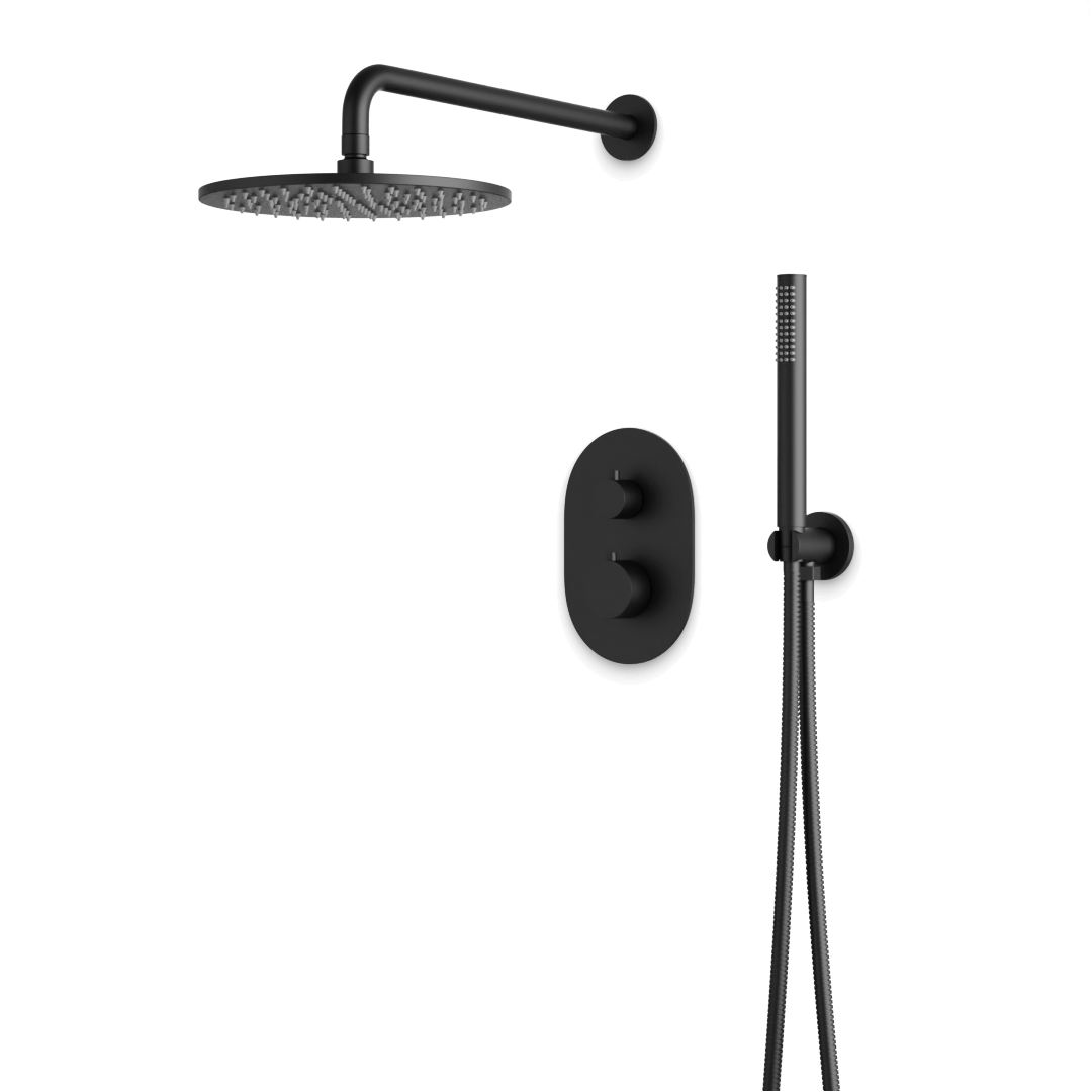Artos Opera Thermostatic Shower Trim Kit with Hand Shower in Matte Black – Wide Control Trim Style – PS140BK