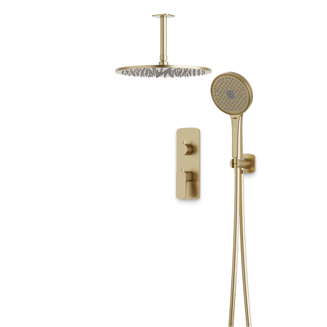 Artos Harmony Thermostatic Shower Trim Kit with Hand Shower in Satin Brass – 12" Shower Head Size – PS140C12TRSB