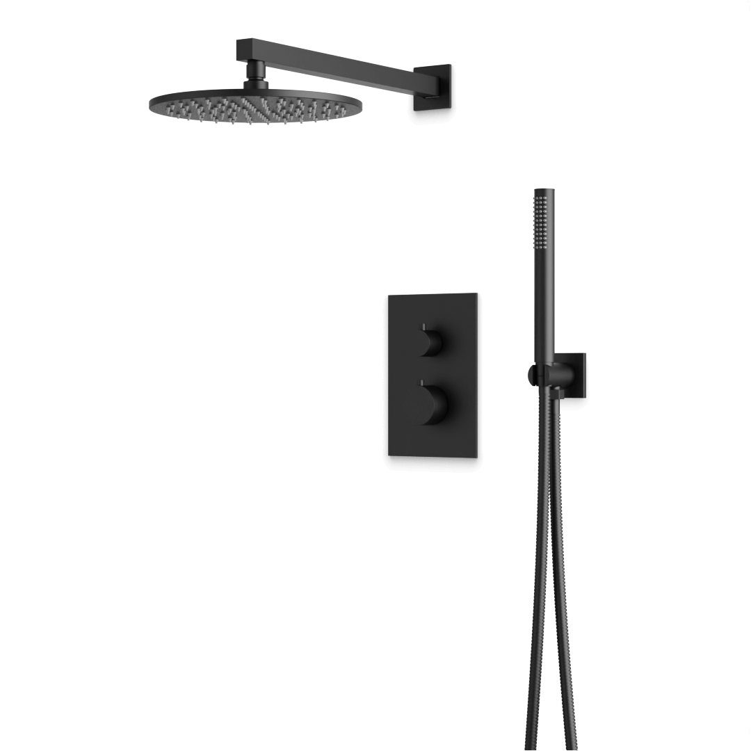 Artos Otella Thermostatic Shower Trim Kit with Hand Shower in Matte Black – Wide Control Trim Style – PS141BK
