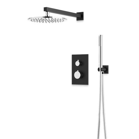 Artos Otella Thermostatic Shower Trim Kit with Hand Shower in Chrome/Matte Black – Wide Control Trim Style – PS141CHB