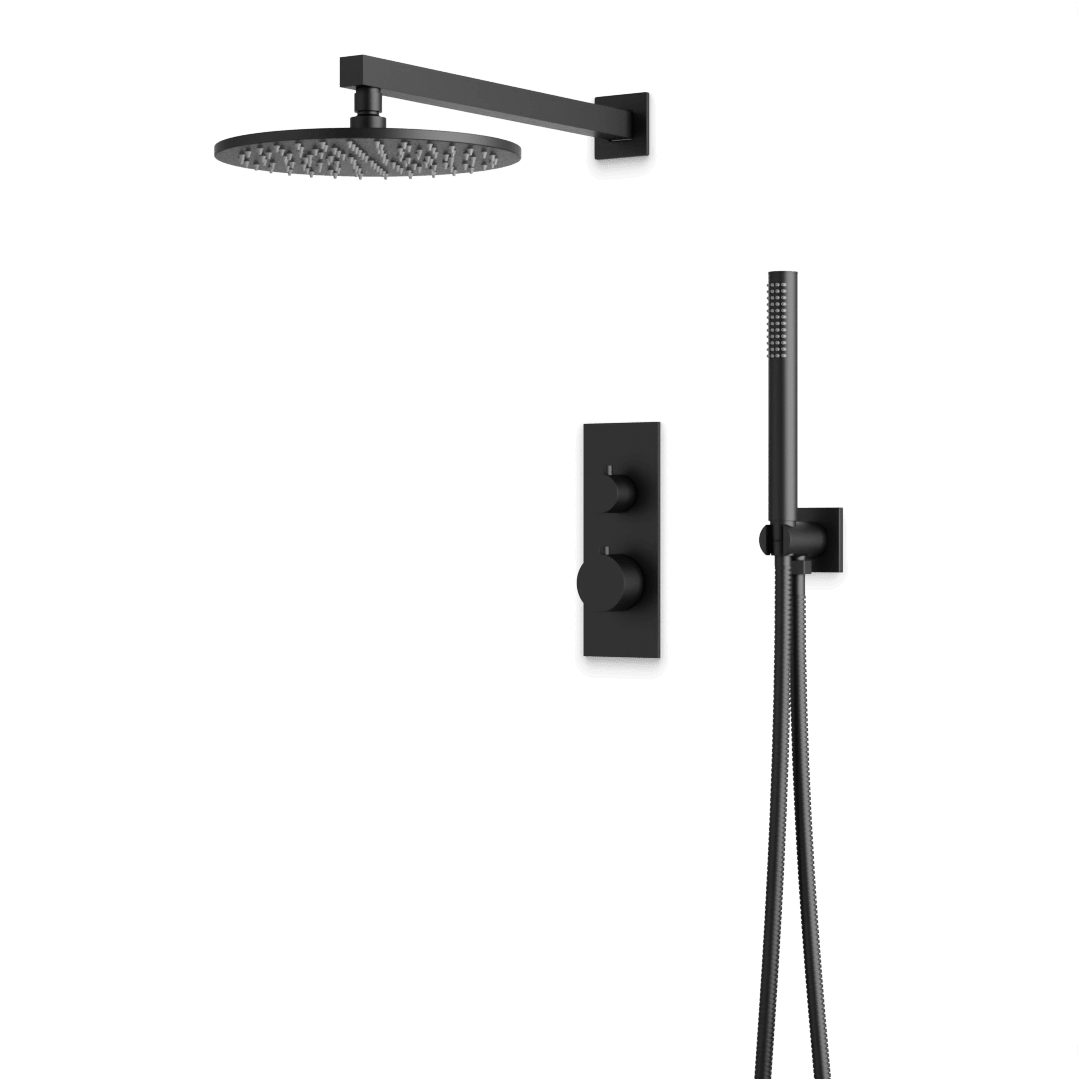 Artos Otella Thermostatic Shower Trim Kit with Hand Shower in Matte Black – Wide Control Trim Style – PS141BK