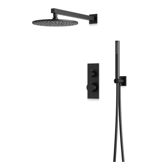 Artos Otella Thermostatic Shower Trim Kit with Hand Shower in Matte Black – Wide Control Trim Style – PS141BK