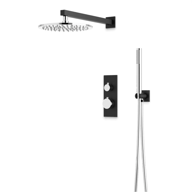 Artos Otella Thermostatic Shower Trim Kit with Hand Shower in Chrome/Matte Black – Wide Control Trim Style – PS141CHB