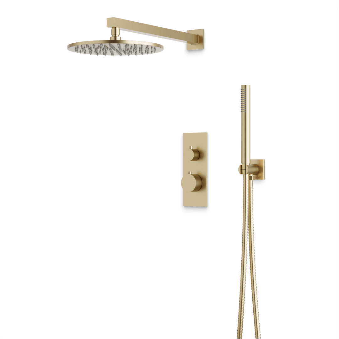 Artos Otella Thermostatic Shower Trim Kit with Hand Shower in Satin Brass – Wide Control Trim Style – PS141SB
