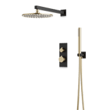 Artos Otella Thermostatic Shower Trim Kit with Hand Shower in Satin Brass/Matte Black – Wide Control Trim Style – PS141SBB